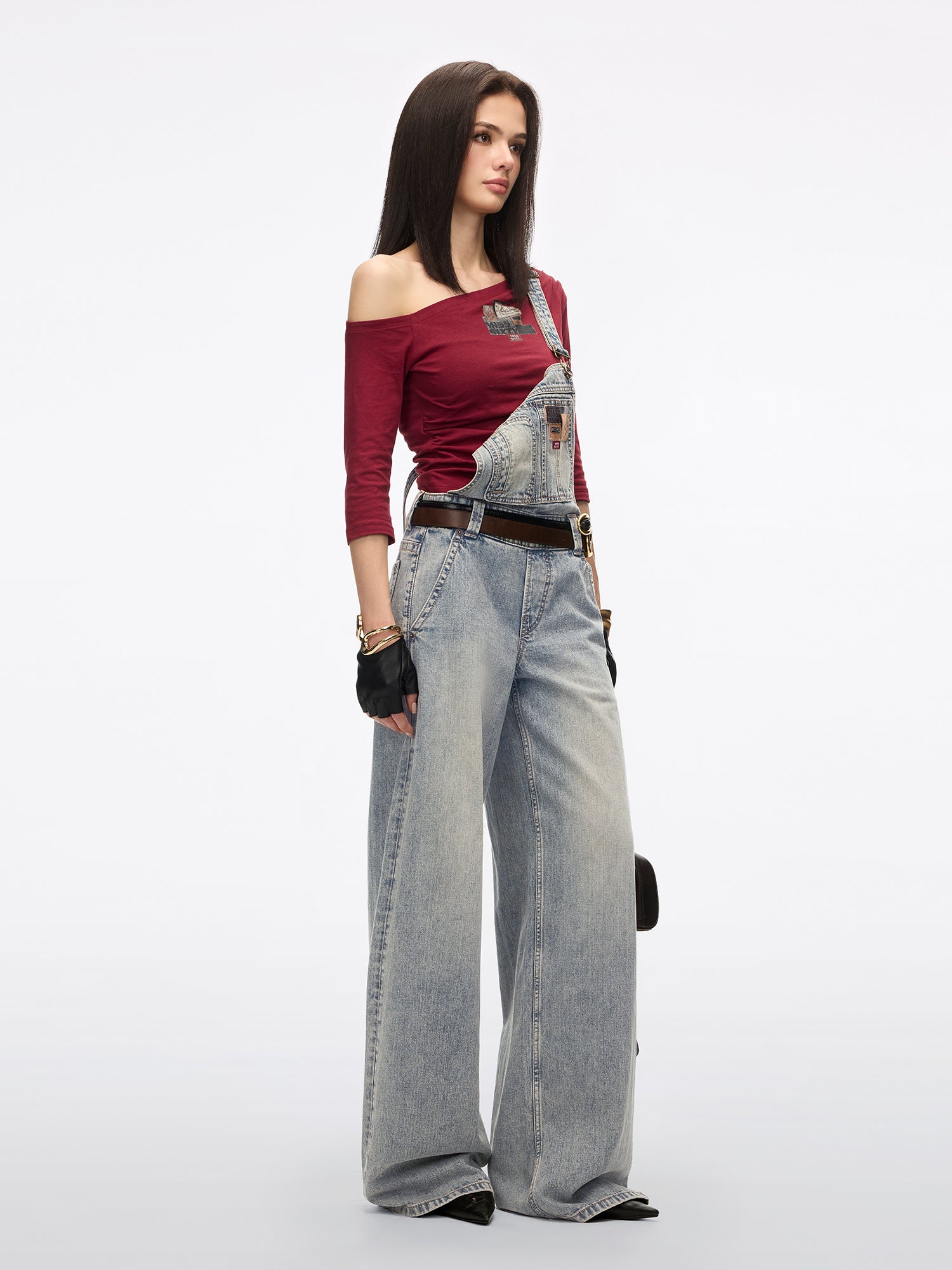 Multi-Patch Denim Overalls