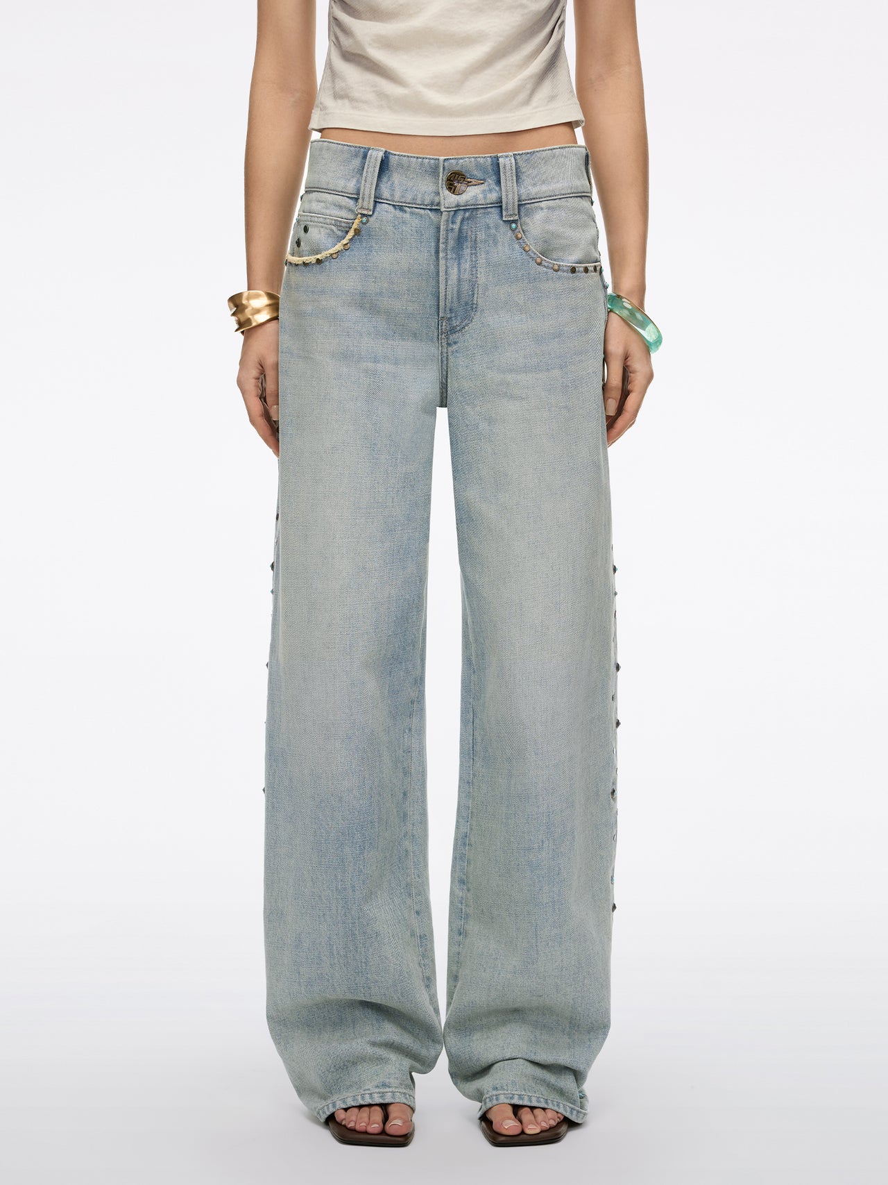 Stud-Embellished Straight-Leg Jeans