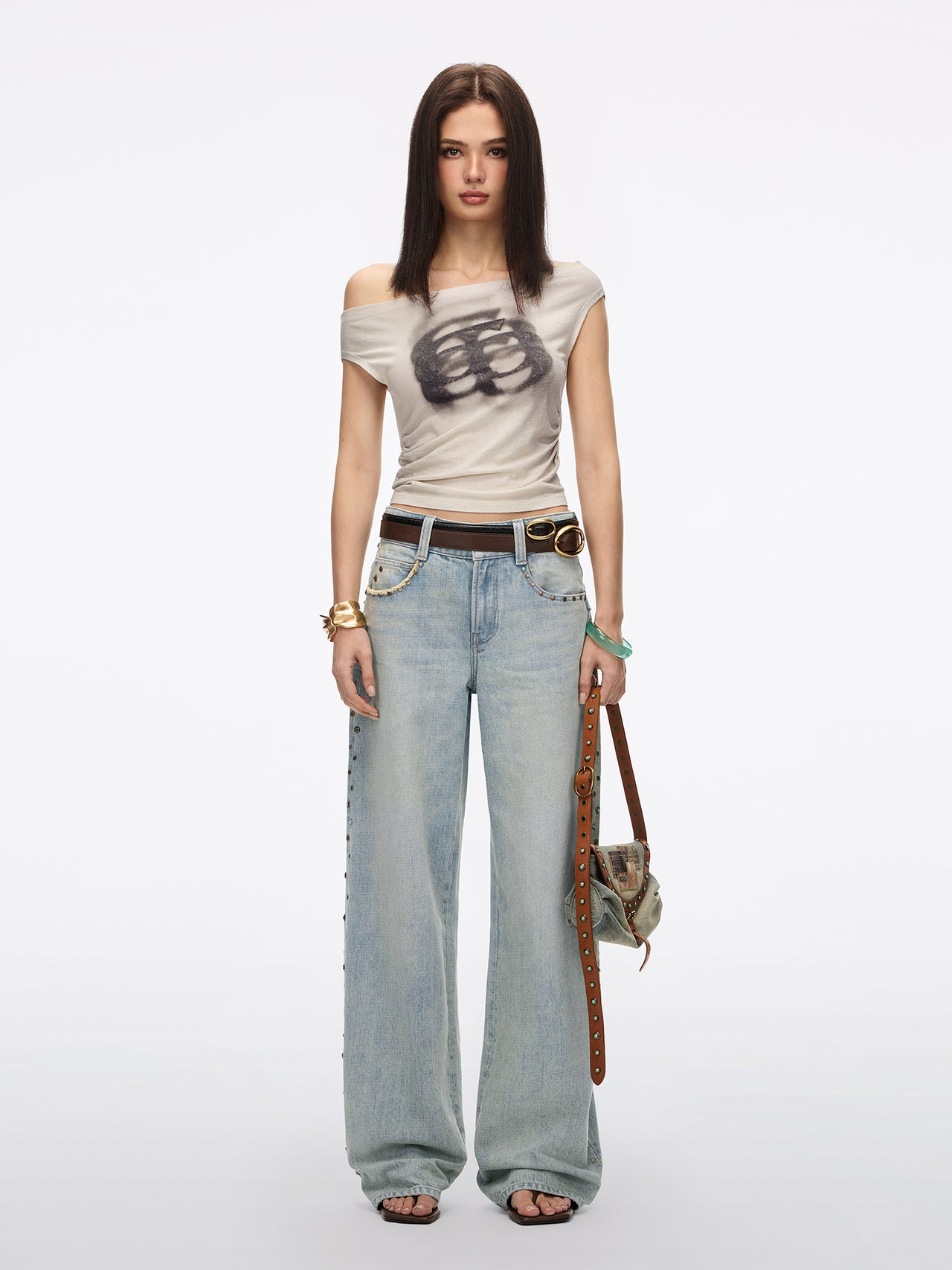 Stud-Embellished Straight-Leg Jeans