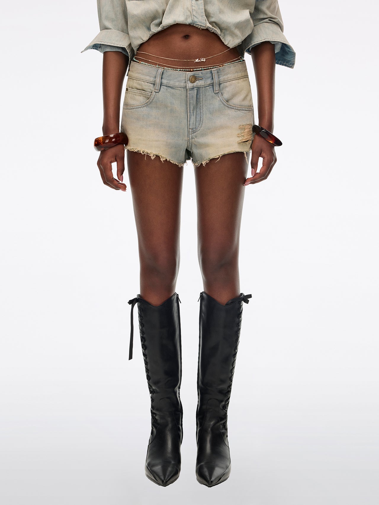 Denim Shorts with Waist Chain