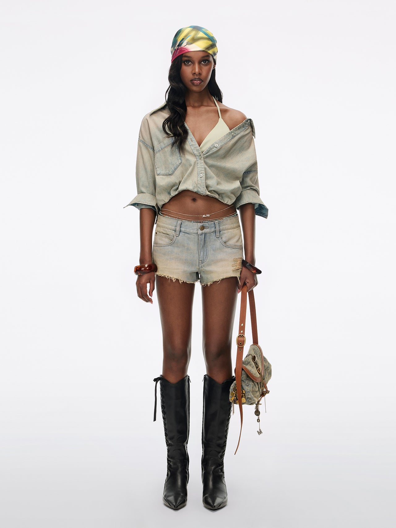 Denim Shorts with Waist Chain