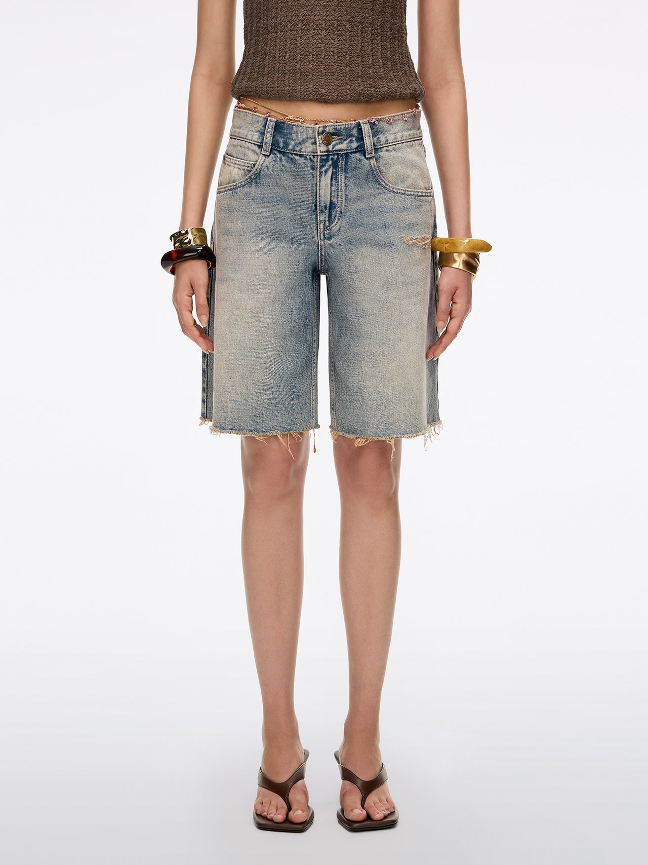 Denim Shorts with Waist Chain