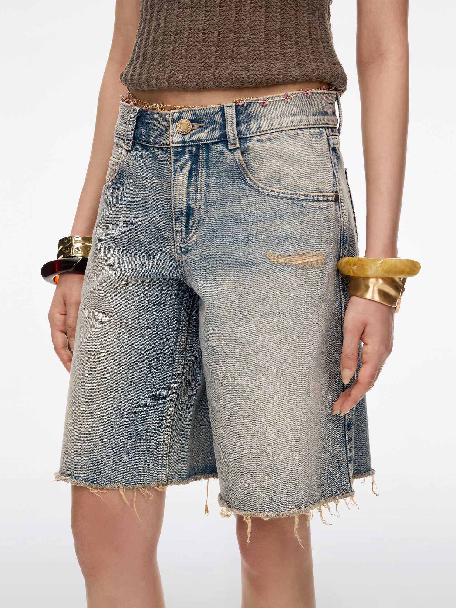 Denim Shorts with Waist Chain