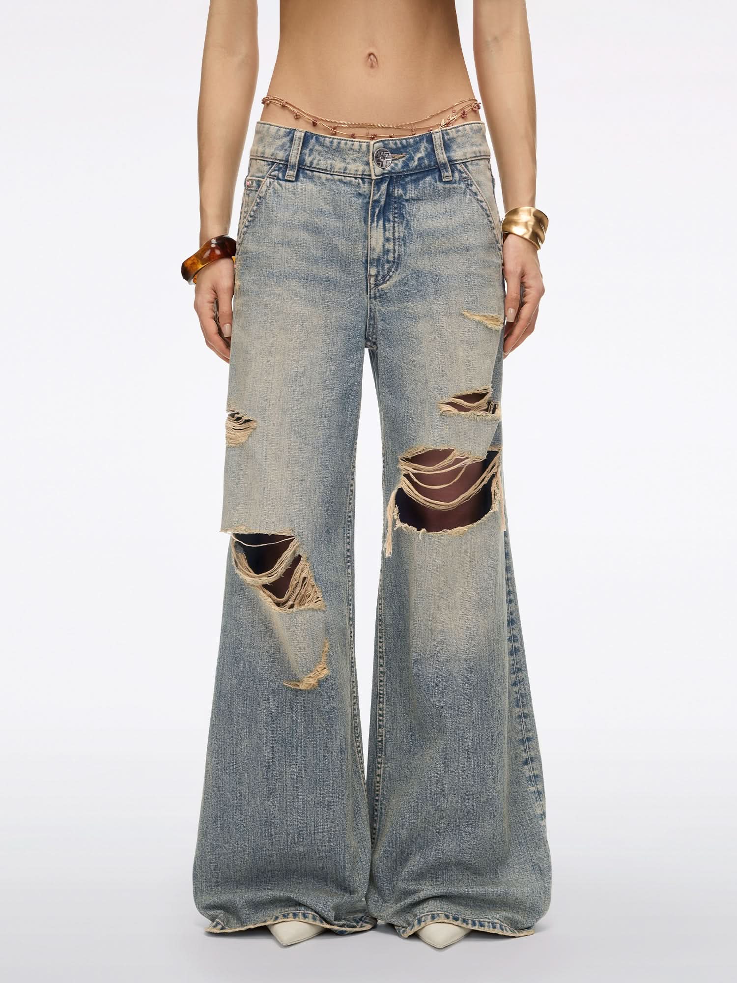 Lace-Panel Flared Denim Jeans - MISS SIXTY
