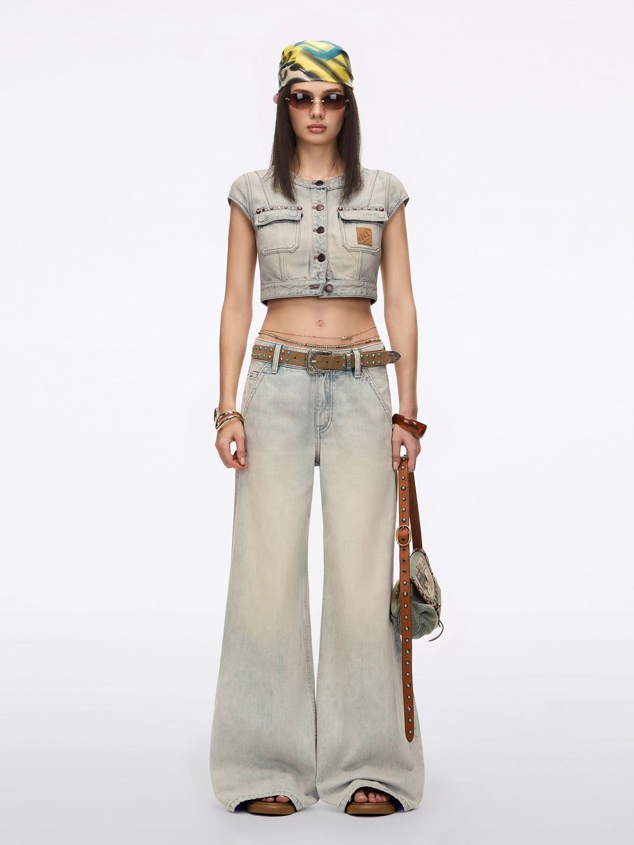 Chain-Detail Flare Jeans