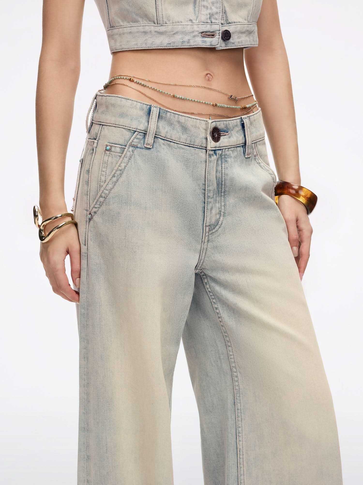 Chain-Detail Flare Jeans