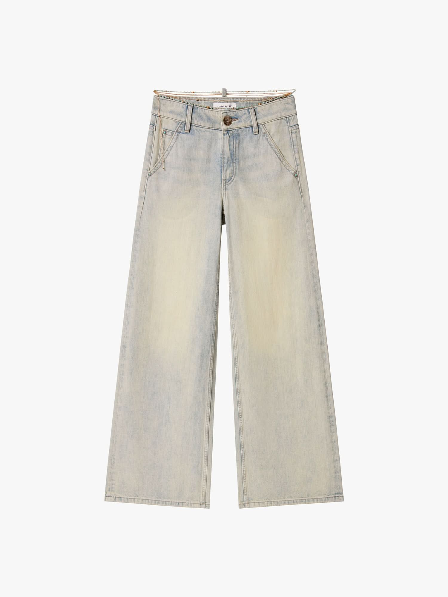 Chain-Detail Flare Jeans