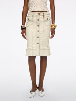 Pearl Feather-Wing Denim Skirt