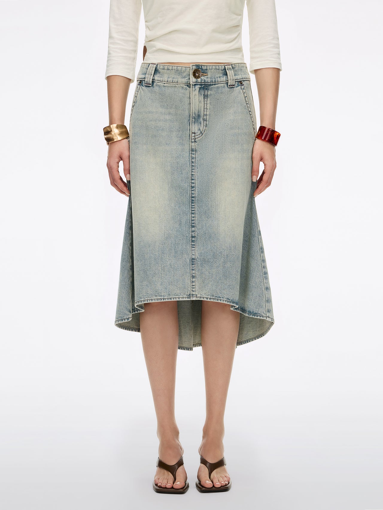 Multi-Patch Denim Maxi Skirt