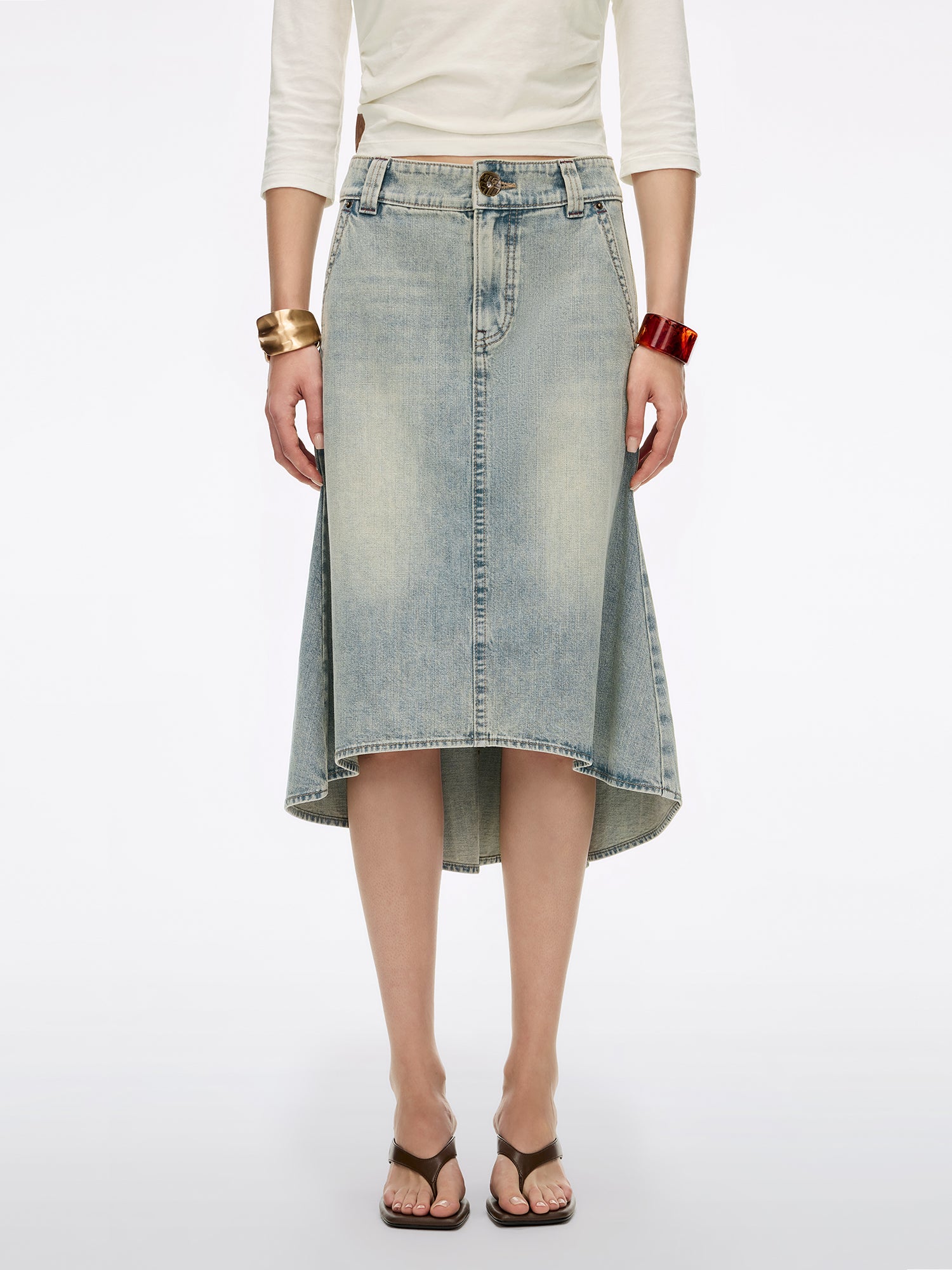 Multi-Patch Denim Maxi Skirt