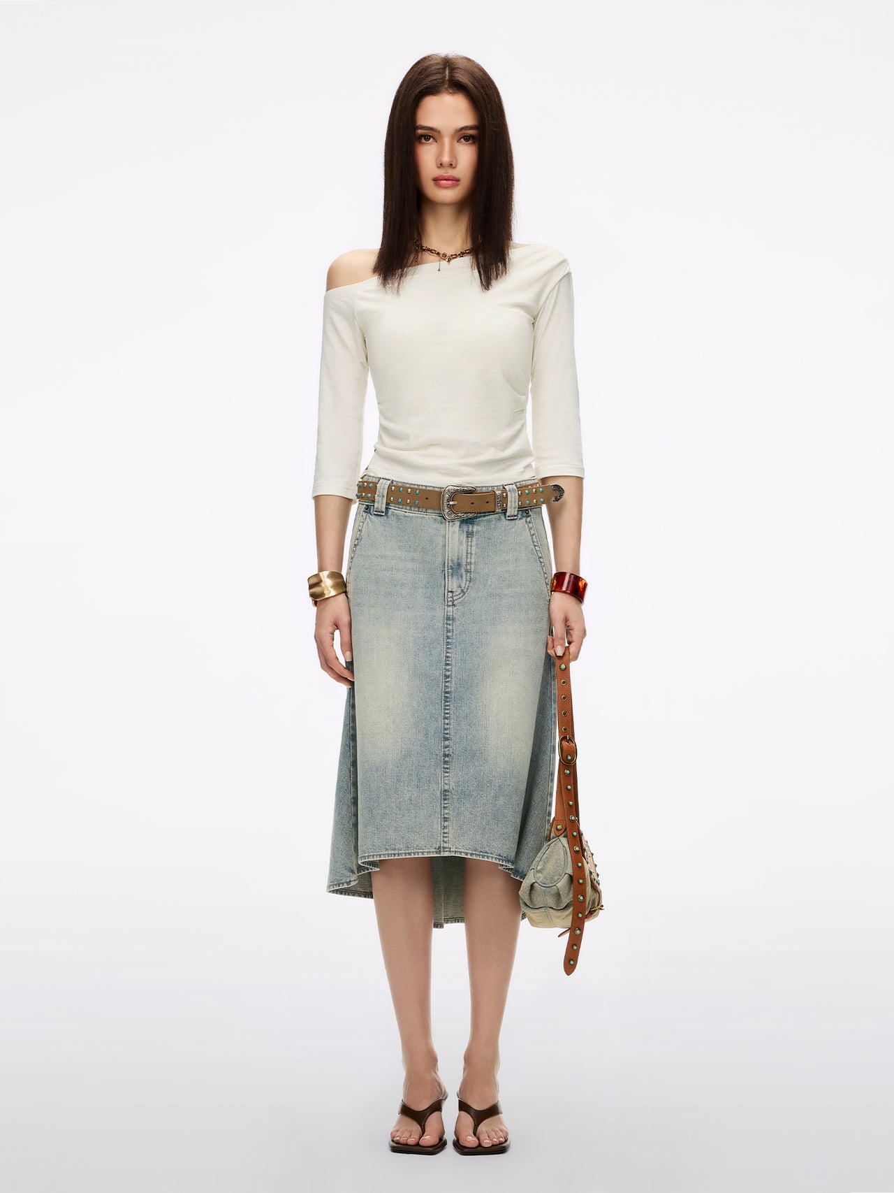 Multi-Patch Denim Maxi Skirt