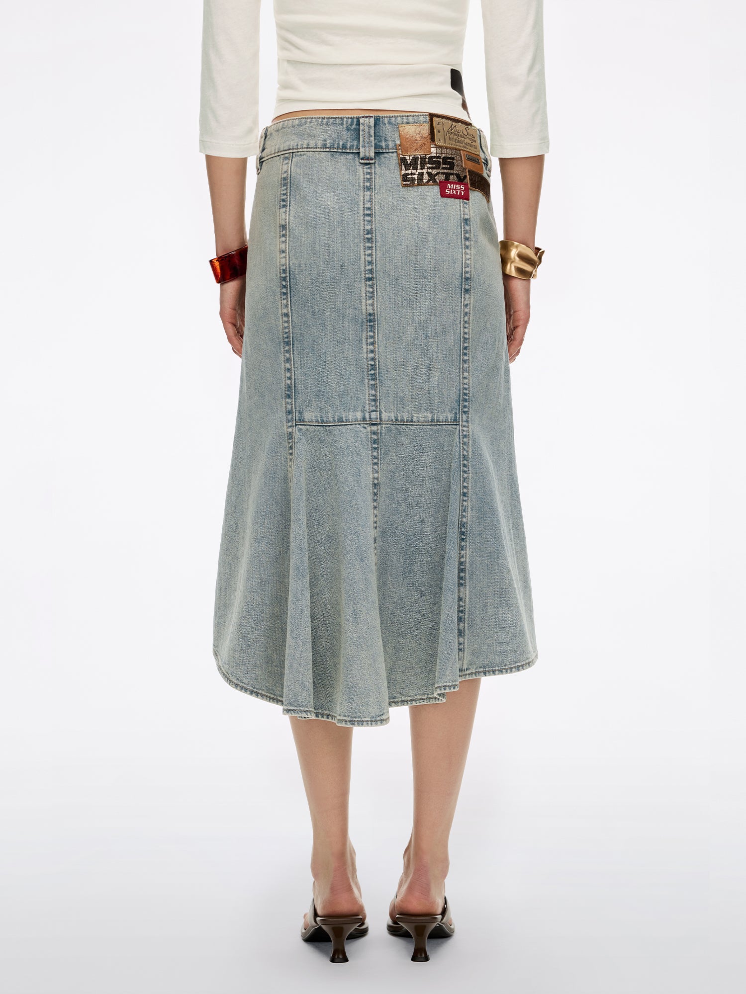 Multi-Patch Denim Maxi Skirt