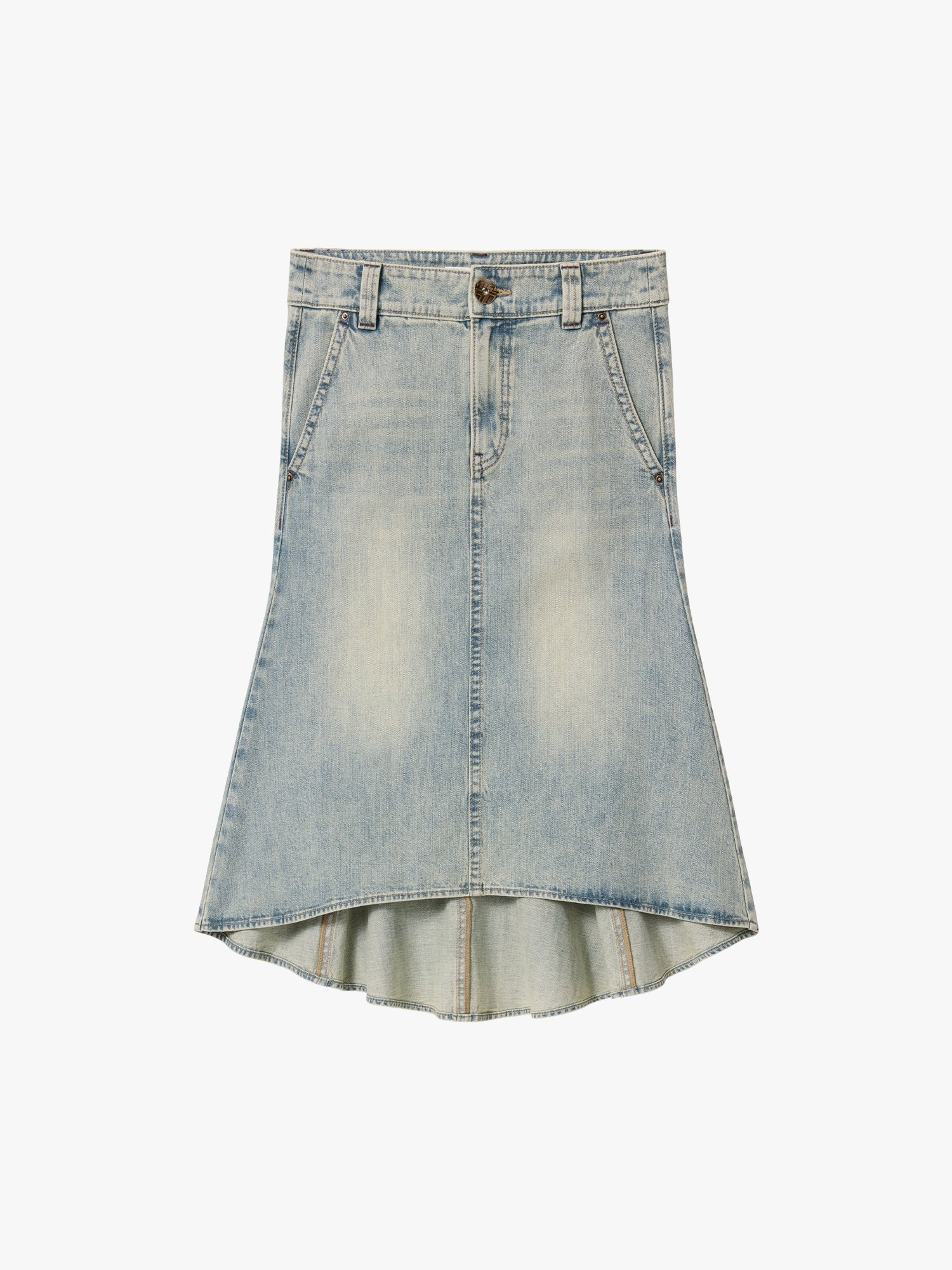 Multi-Patch Denim Maxi Skirt