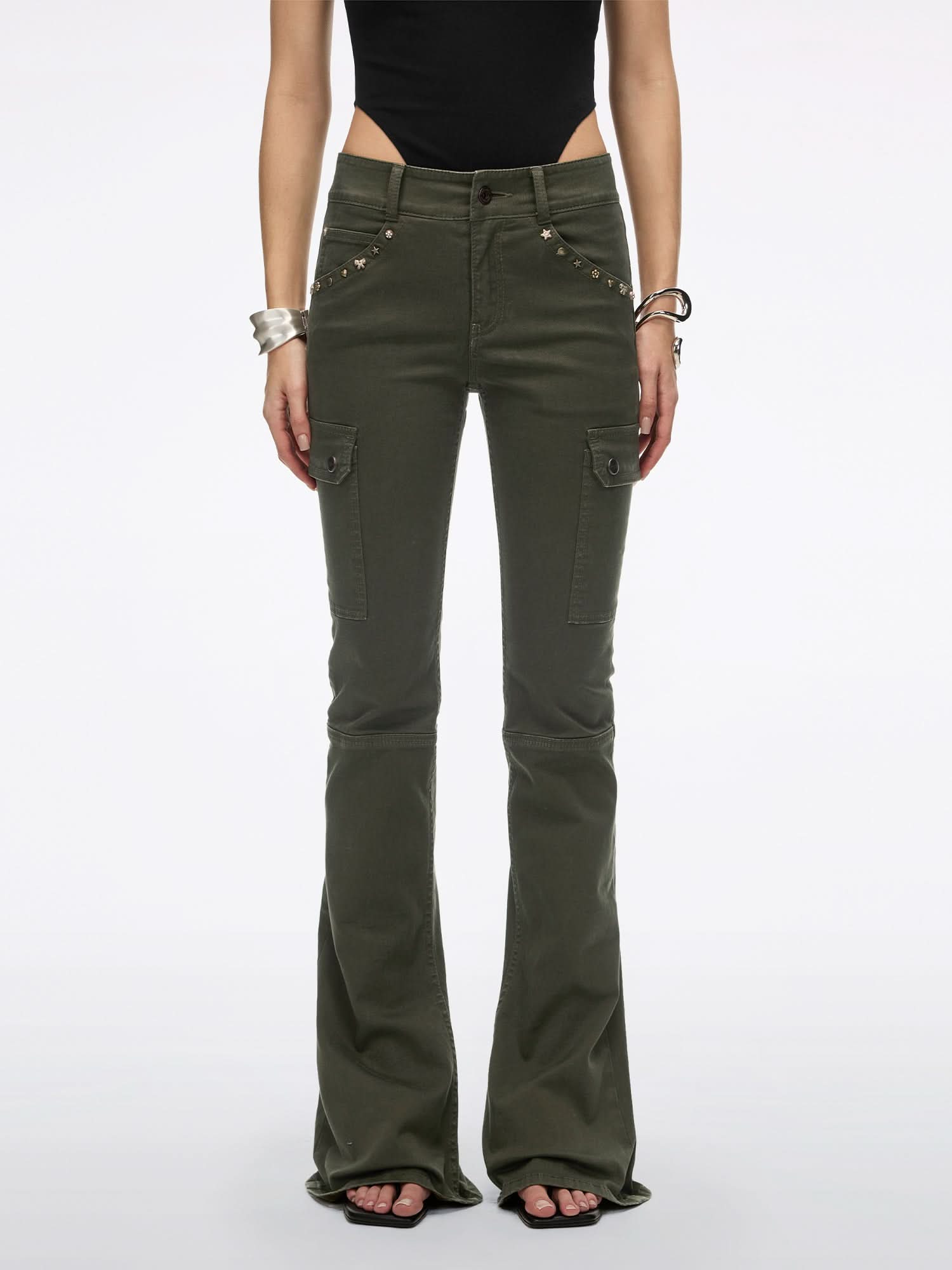 Multi-Studded Flared Pants