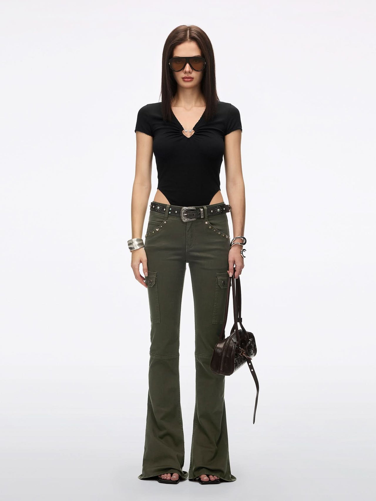 Multi-Studded Flared Pants