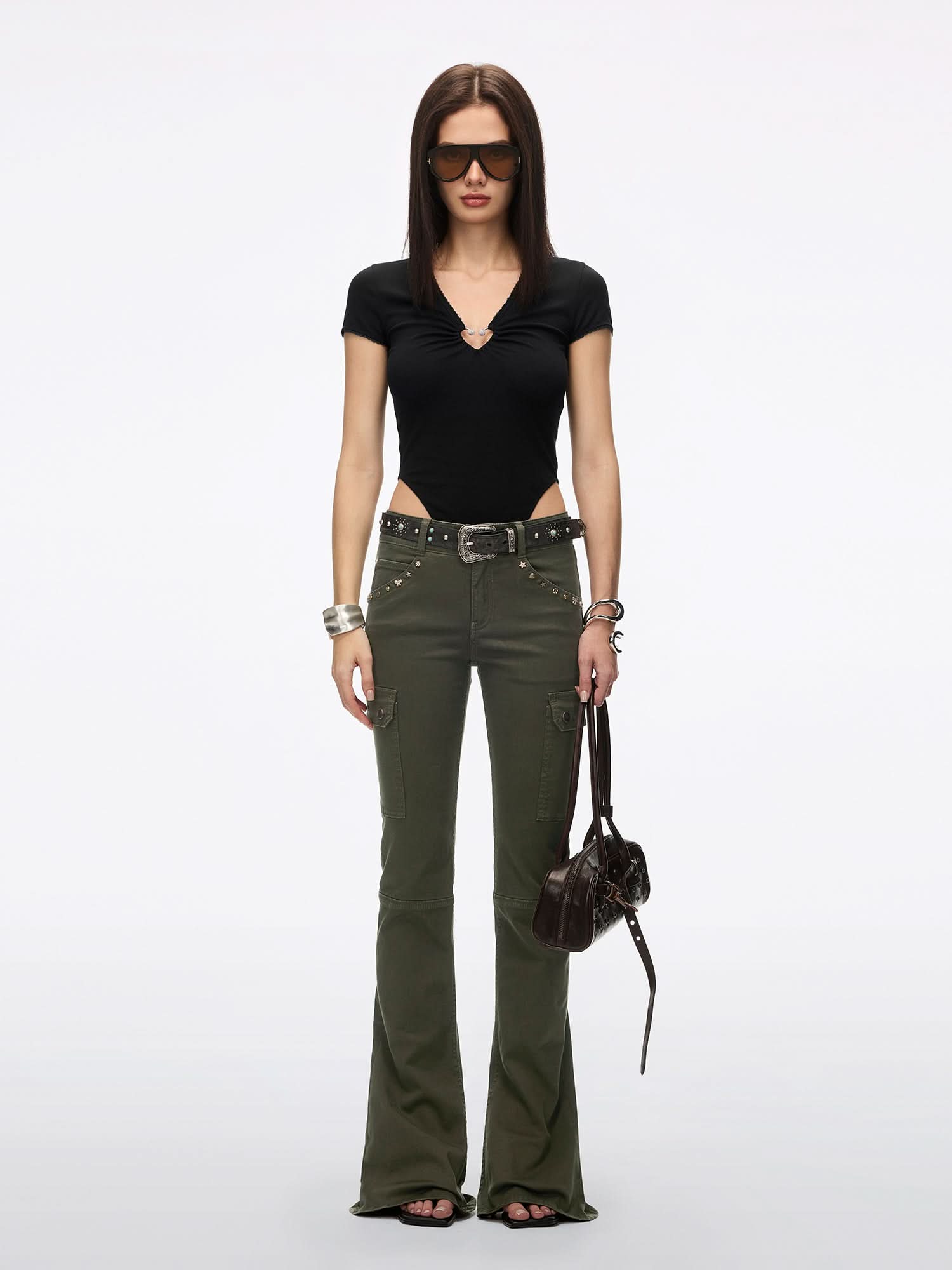 Multi-Studded Flared Pants