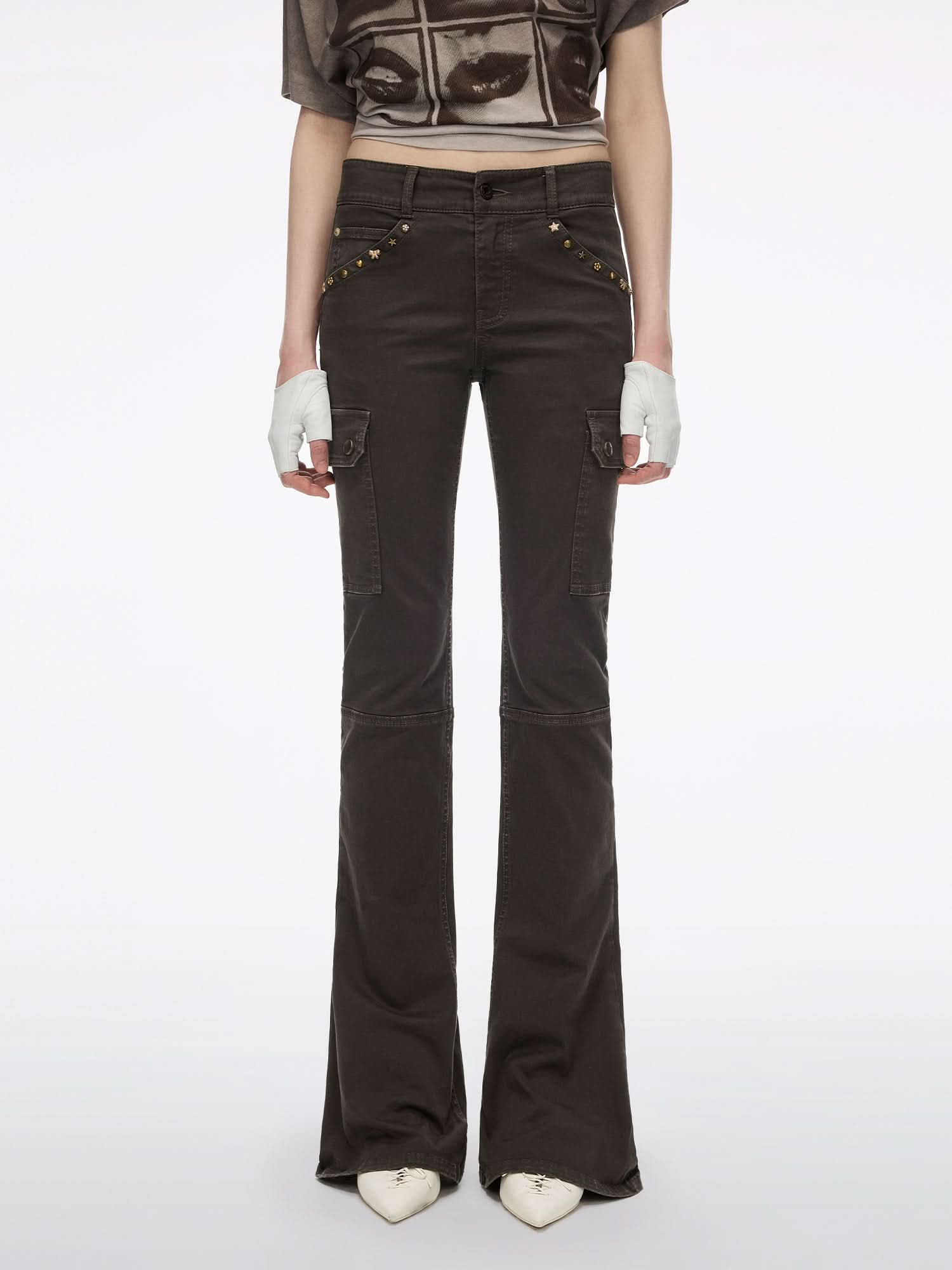 Multi-Studded Flared Pants