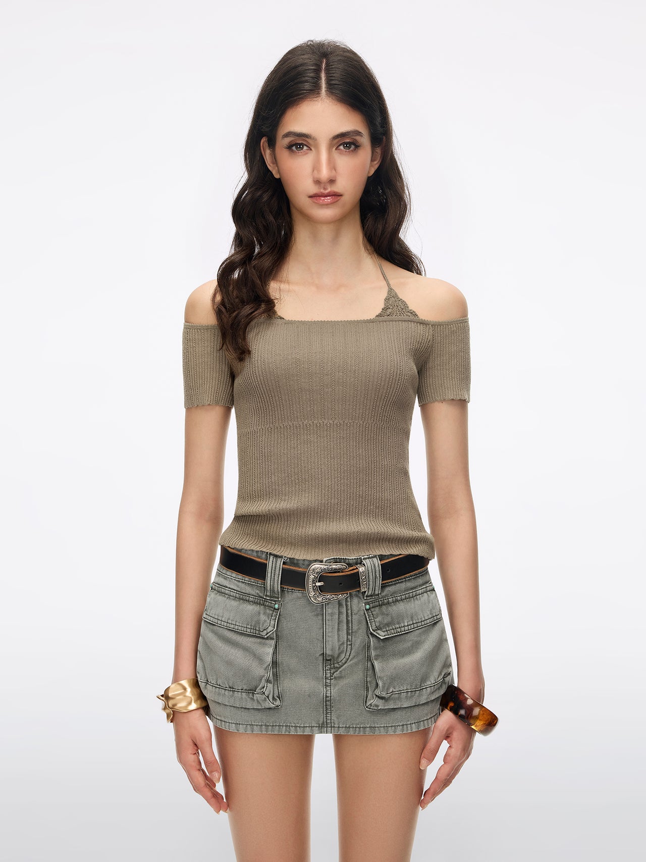 Faux Layered-Look Knit Top
