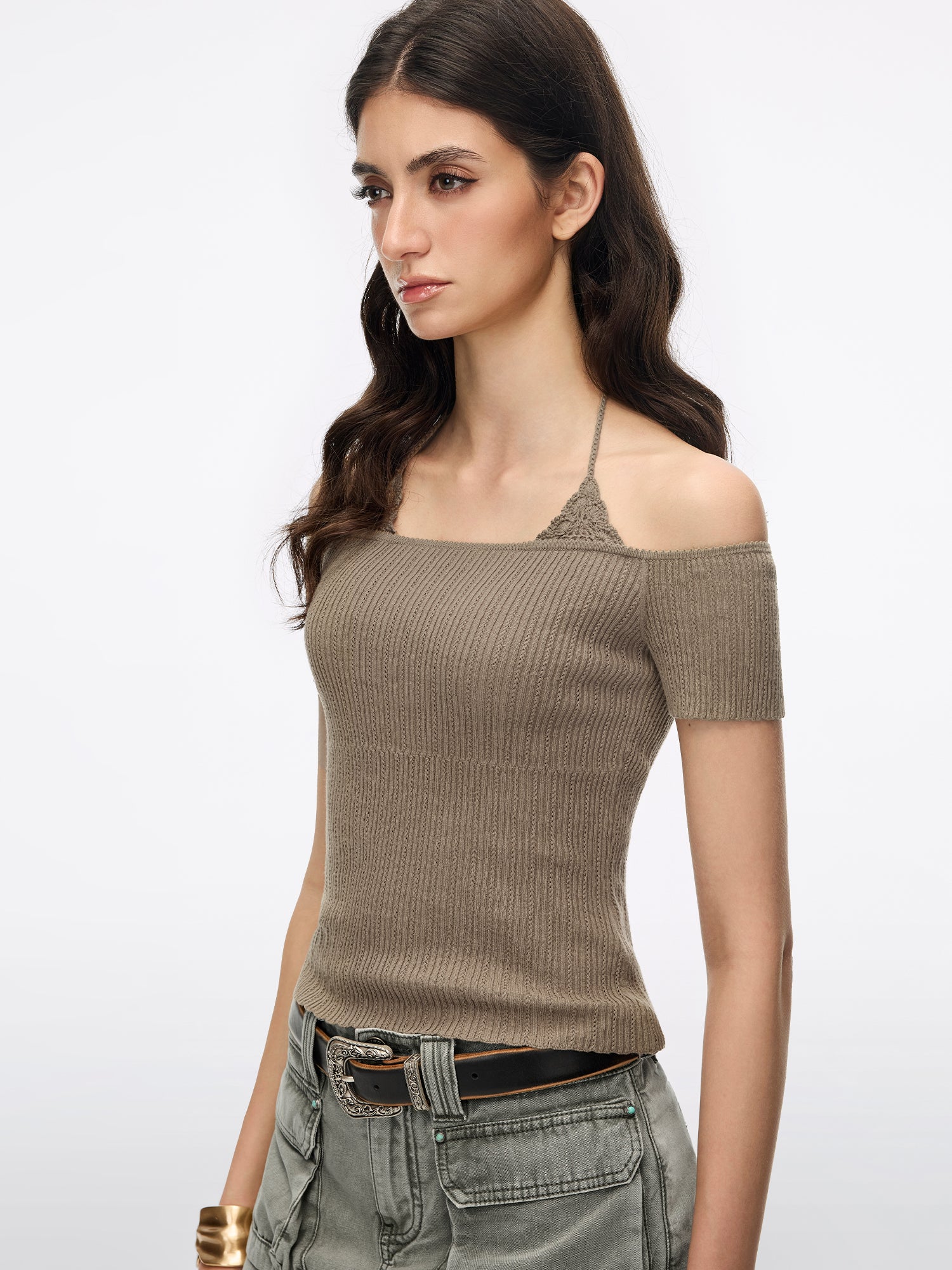 Faux Layered-Look Knit Top