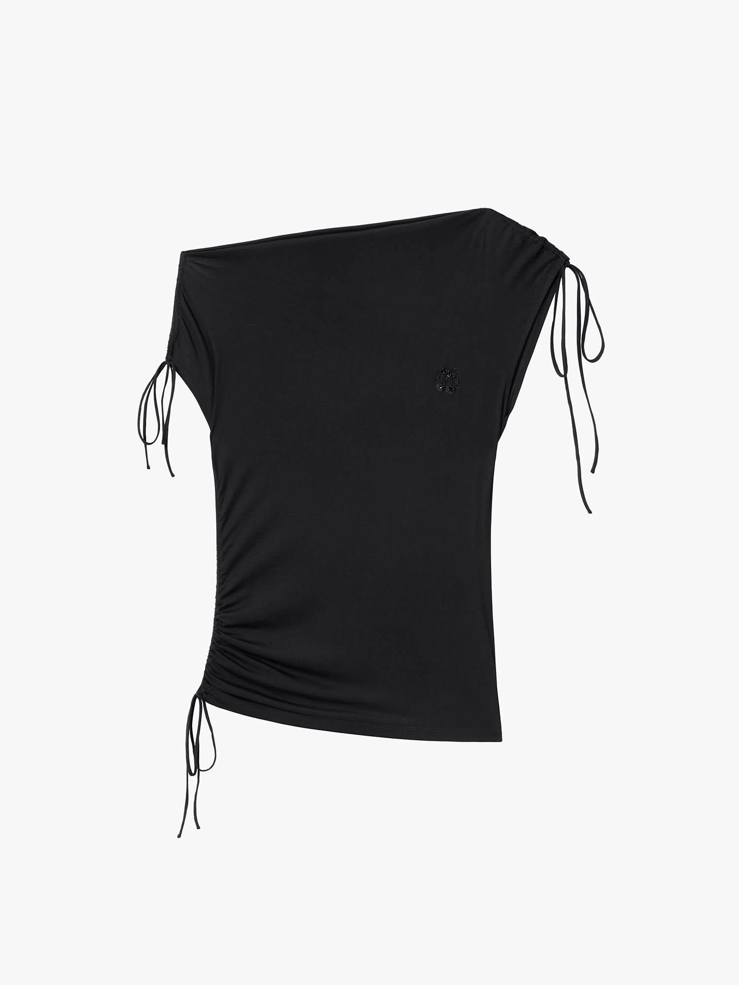 Asymmetric Shoulder Drawstring T-Shirt