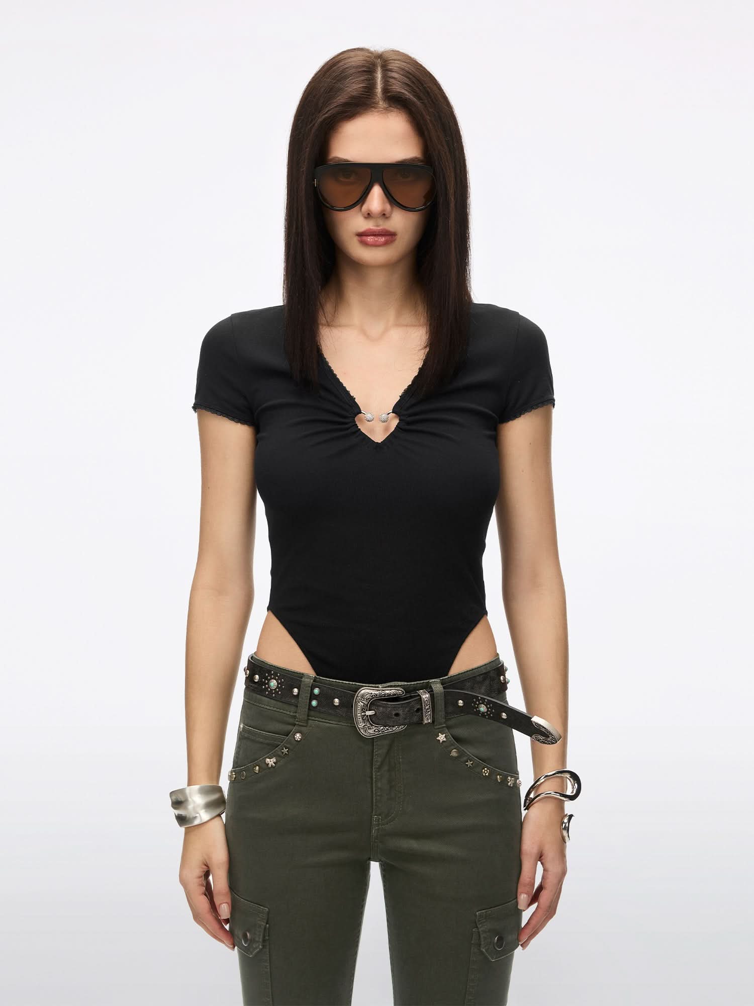 Lace Patchwork Bodysuit T-Shirt