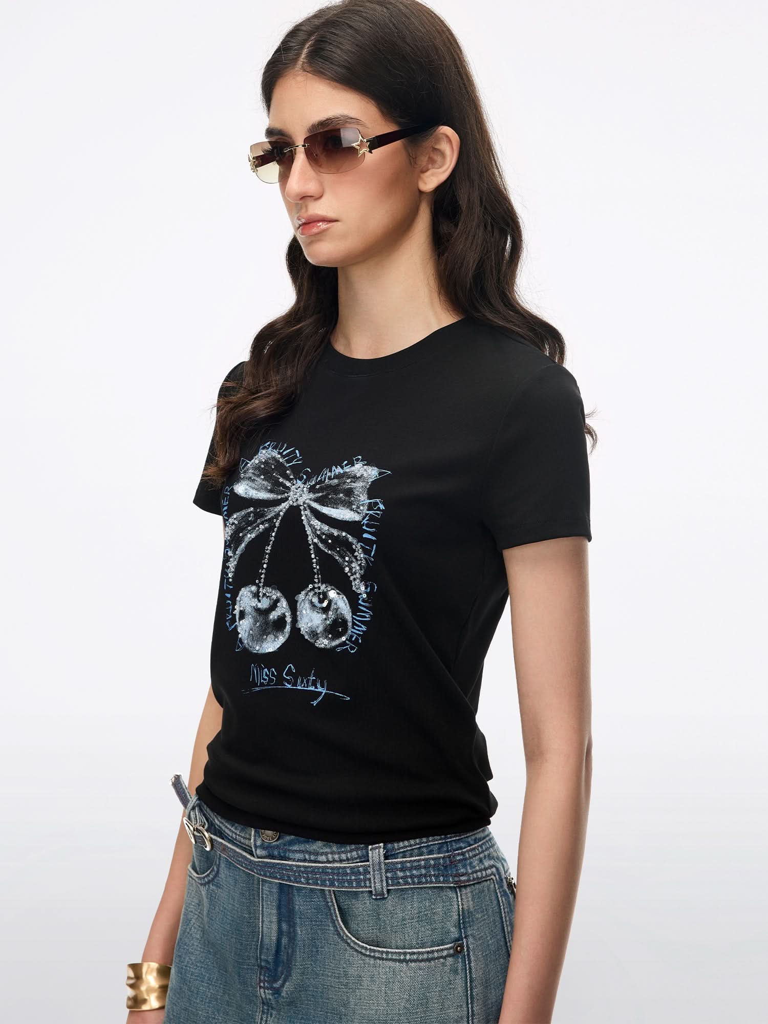 Beaded Graphic Print T-Shirt
