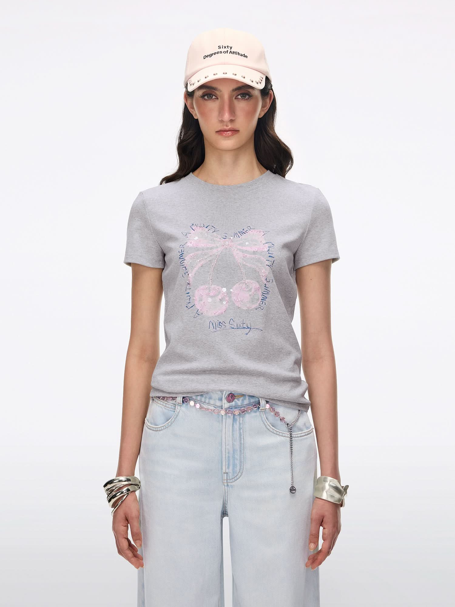 Beaded Graphic Print T-Shirt