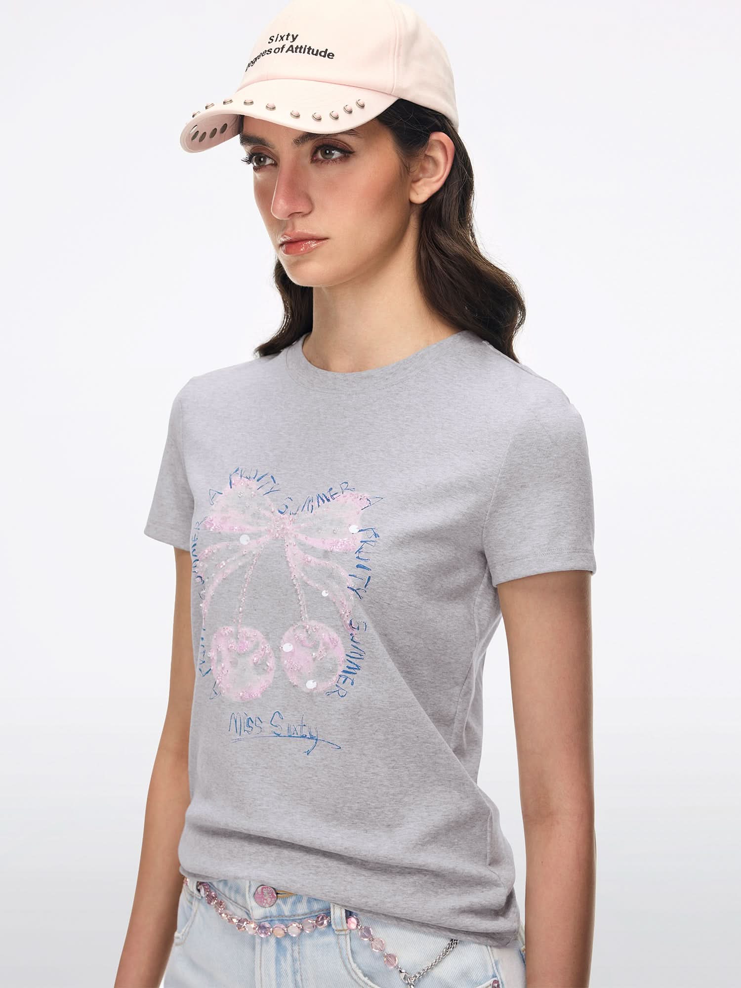 Beaded Graphic Print T-Shirt