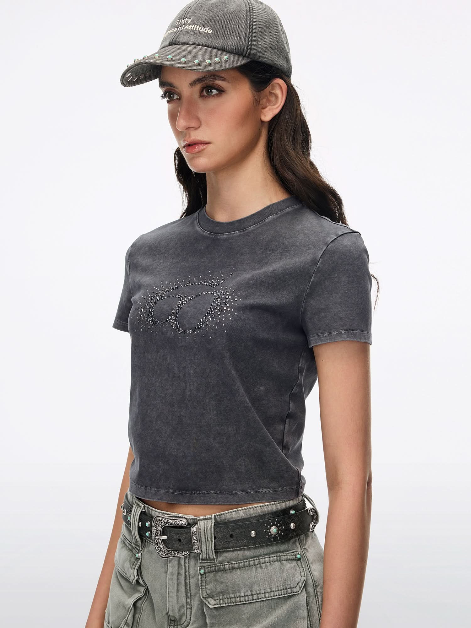 Logo-Detail Rhinestone T-Shirt