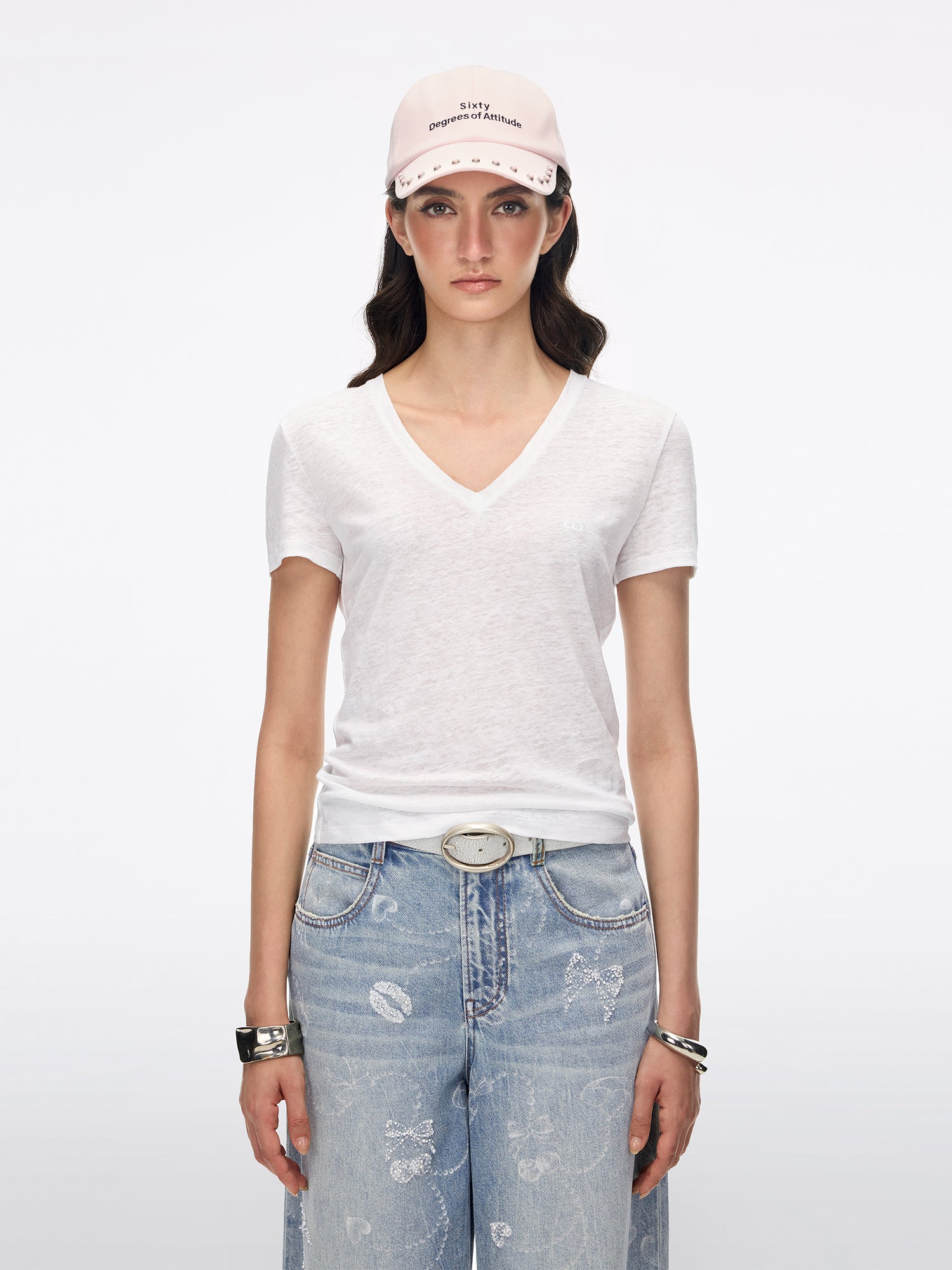 Cut-Out Feather-Wing Linen T-Shirt