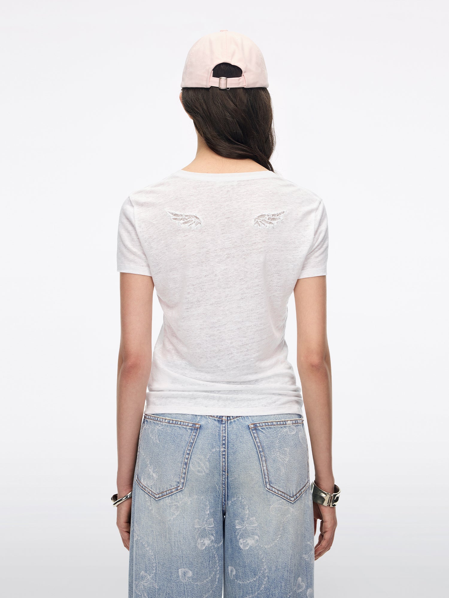 Cut-Out Feather-Wing Linen T-Shirt