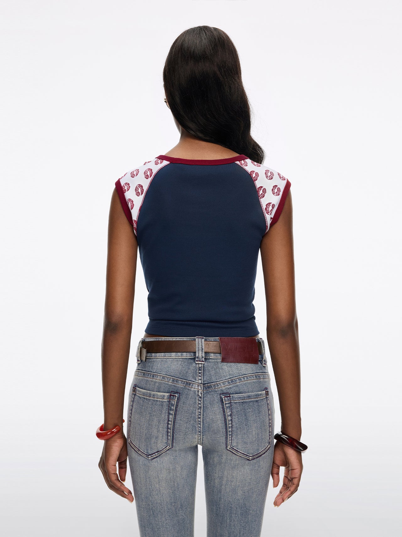 Lip Print Embroidered T-Shirt