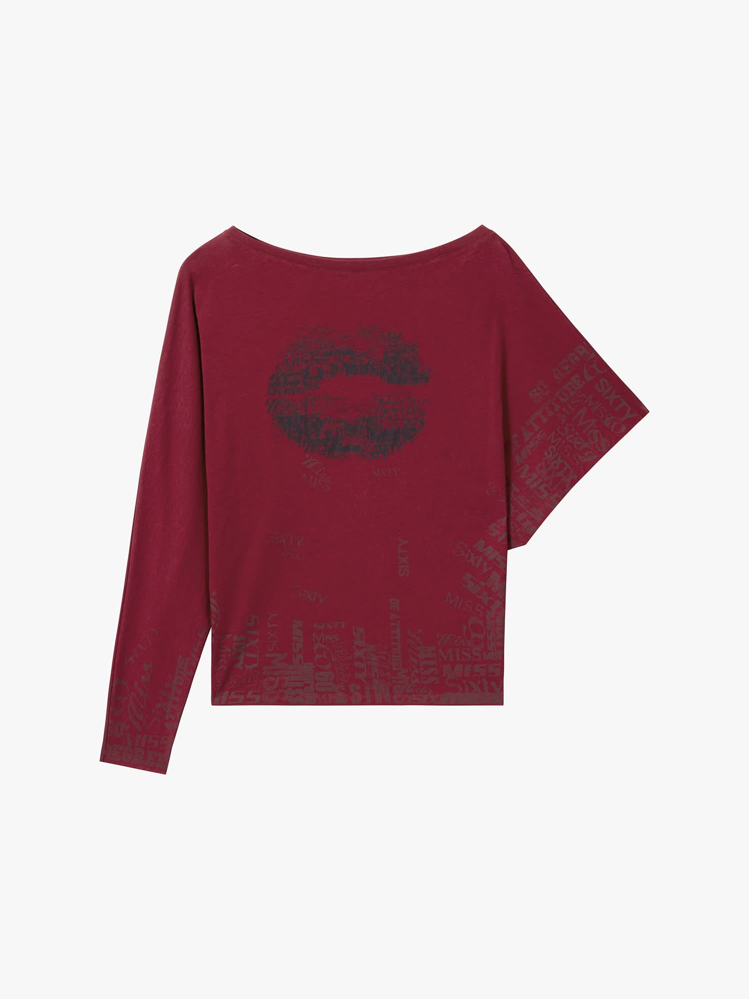 Asymmetric Sleeve Lip-Print T-Shirt