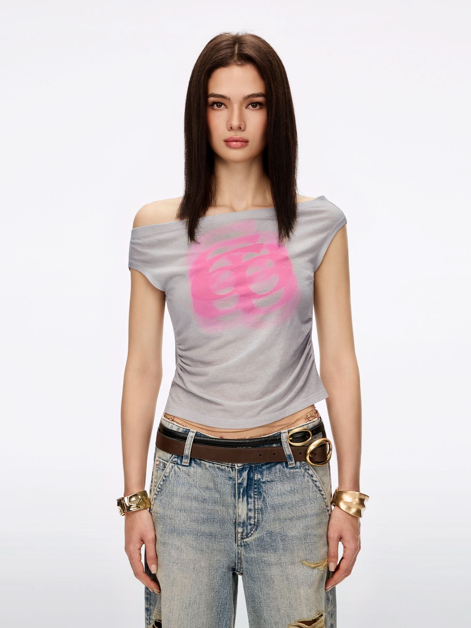 Off-Shoulder Logo-Detail T-Shirt