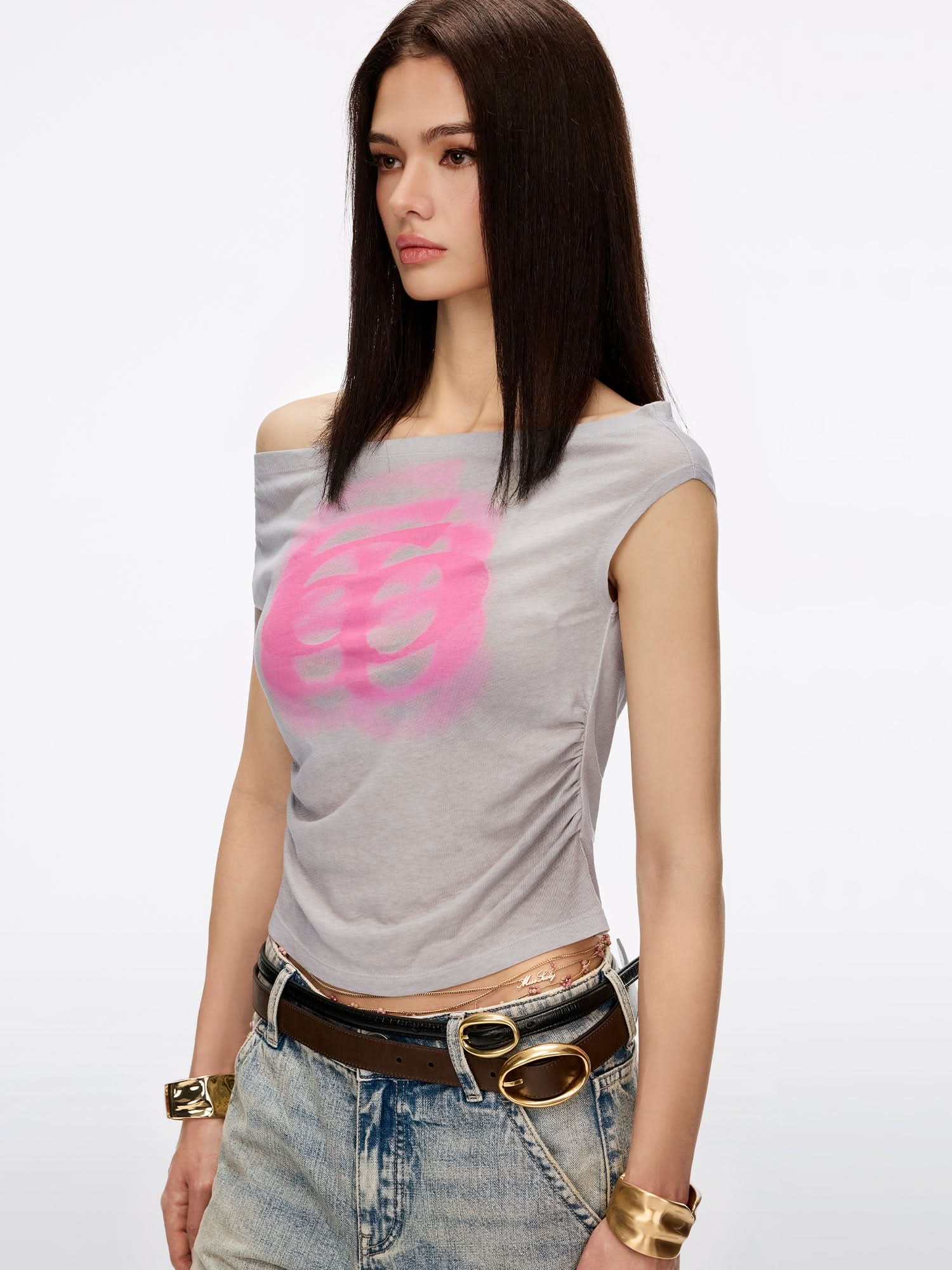 Off-Shoulder Logo-Detail T-Shirt