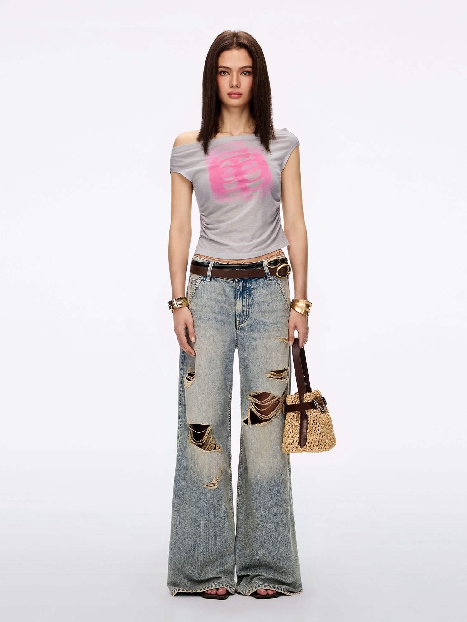 Off-Shoulder Logo-Detail T-Shirt