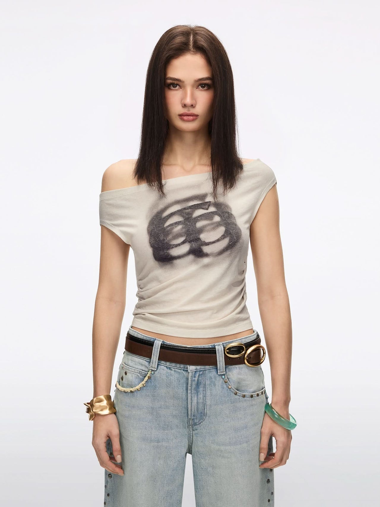 Off-Shoulder Logo-Detail T-Shirt