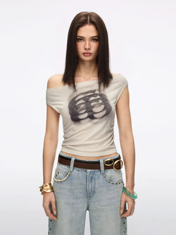 Off-Shoulder Logo-Detail T-Shirt