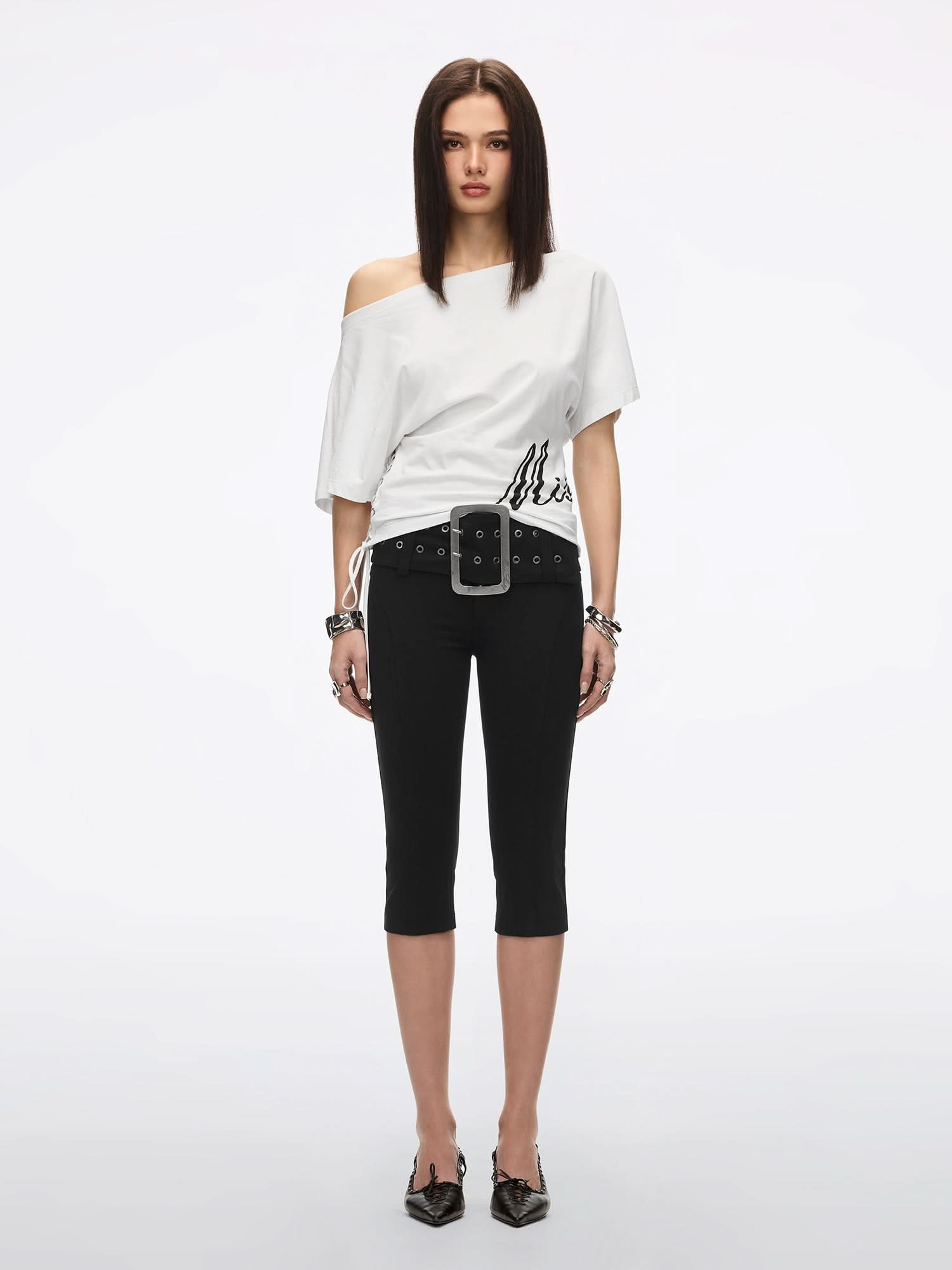 Lace-Up Printed T-Shirt