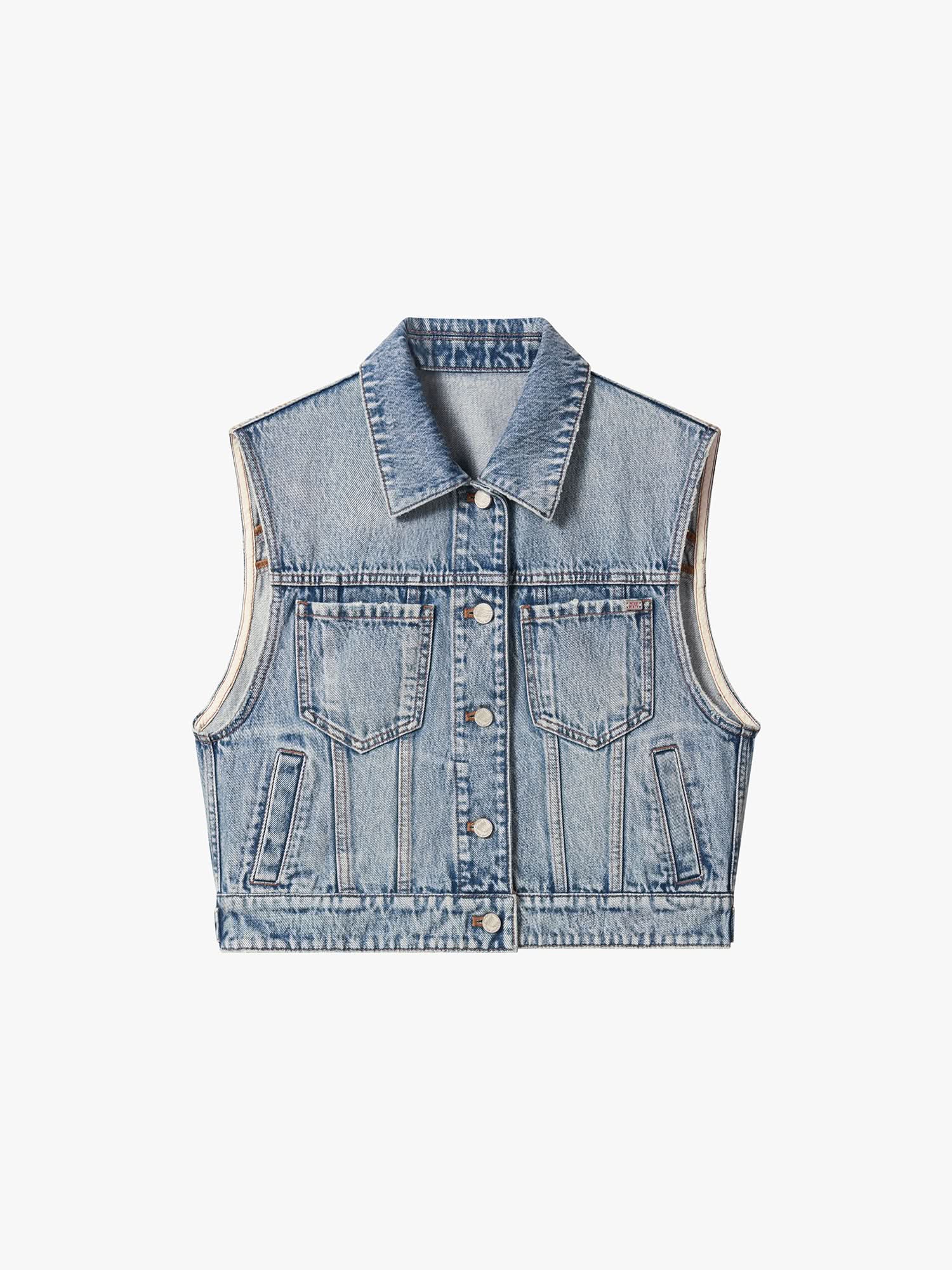 Distressed Wing-Detail Denim Vest