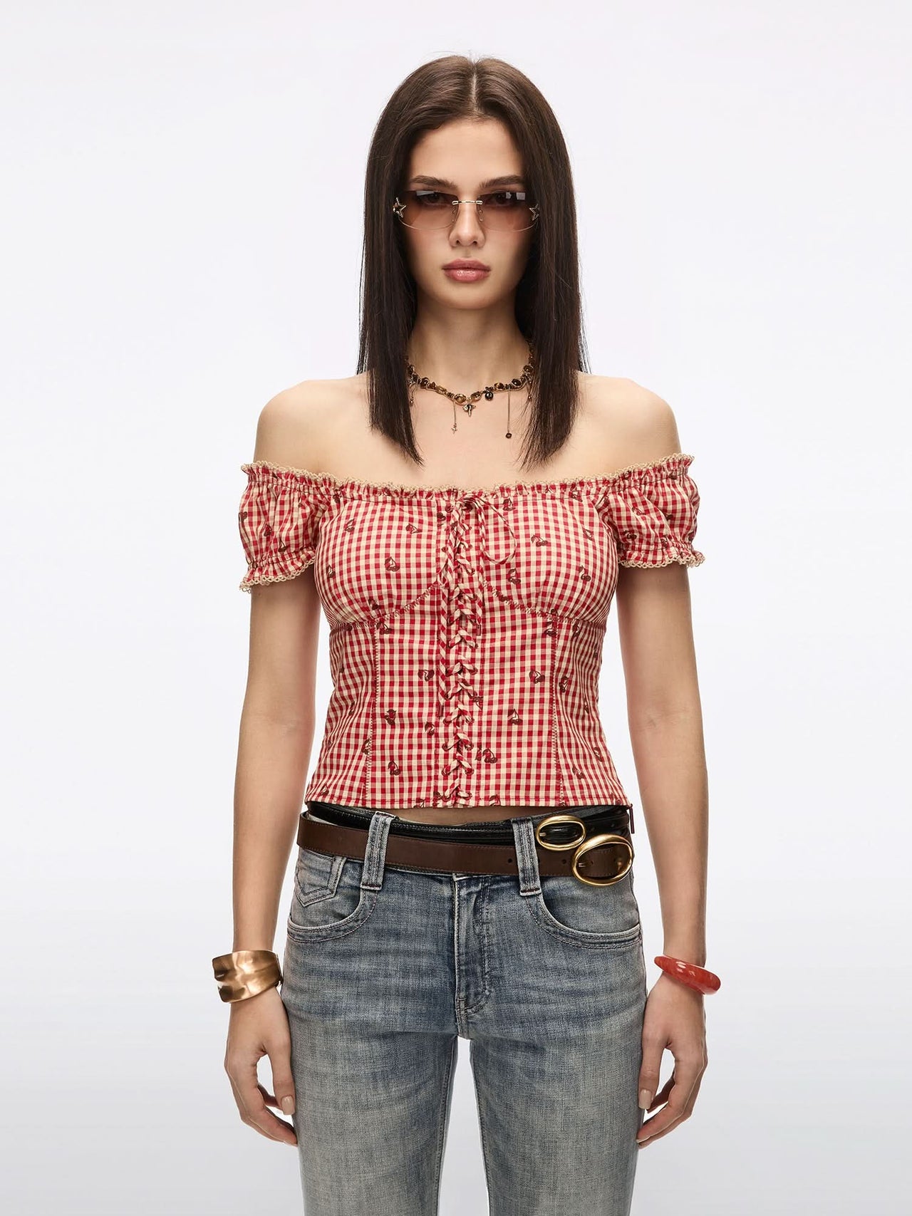 Square-Neck Plaid Shirt