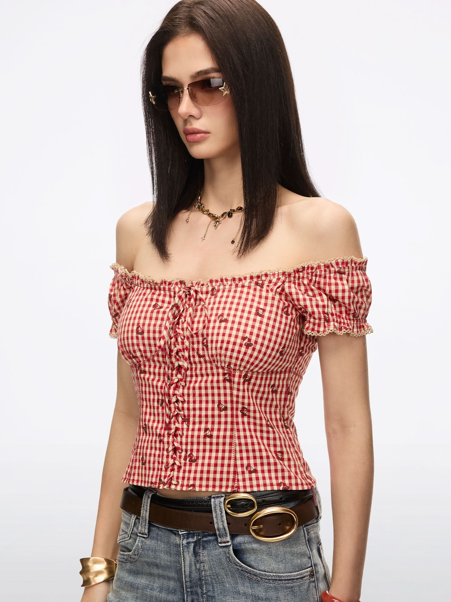 Square-Neck Plaid Shirt