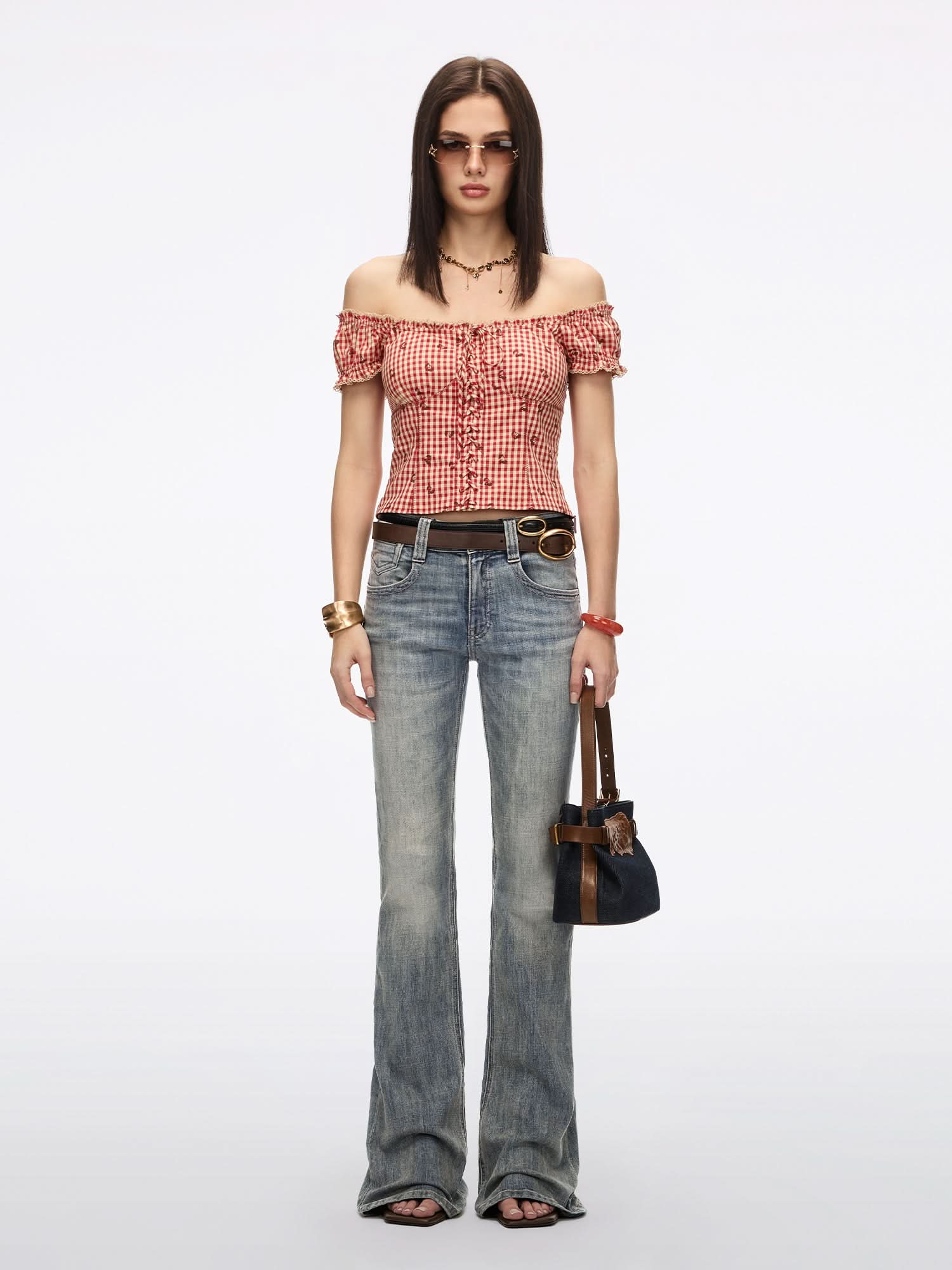 Square-Neck Plaid Shirt