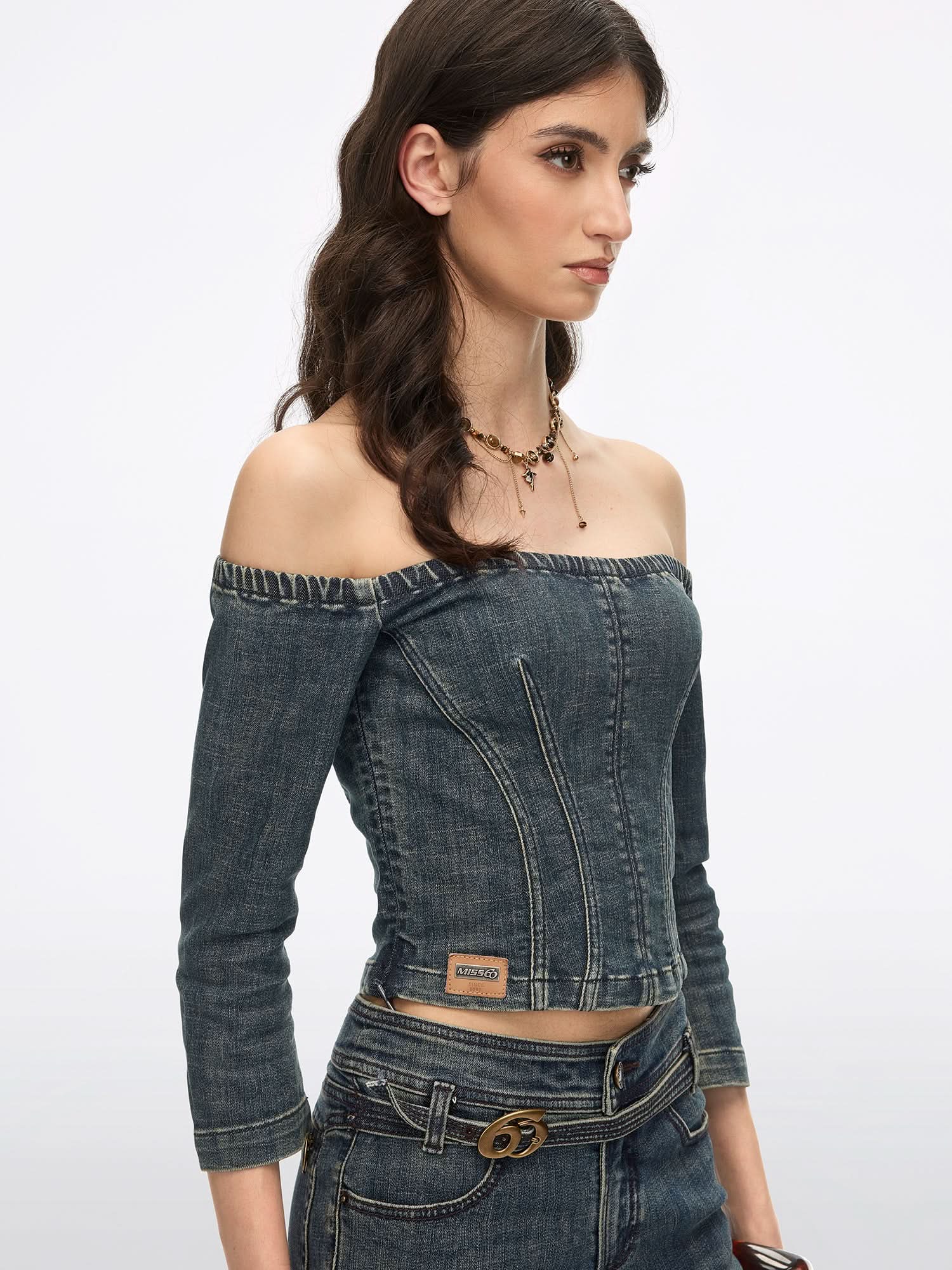 One-Shoulder Denim Shirt