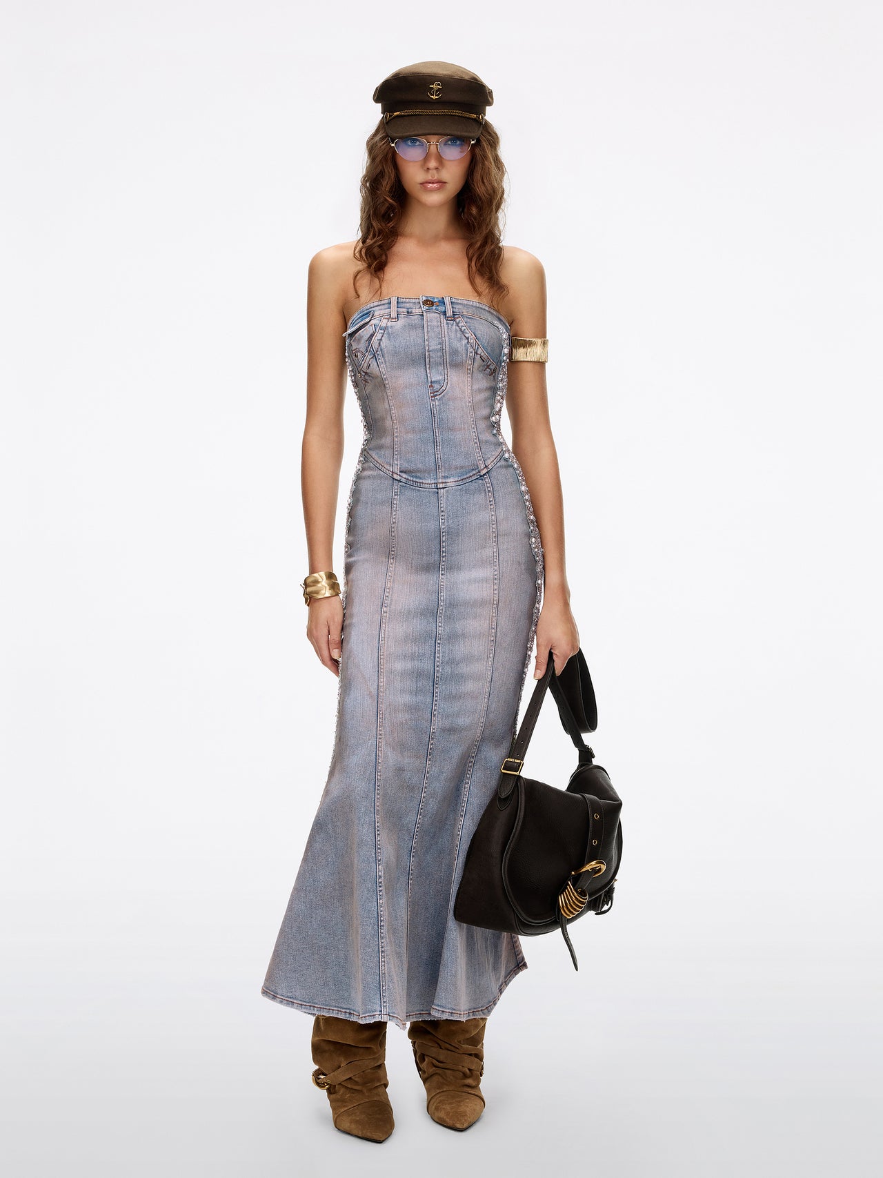 Pearl Rhinestone Denim Dress