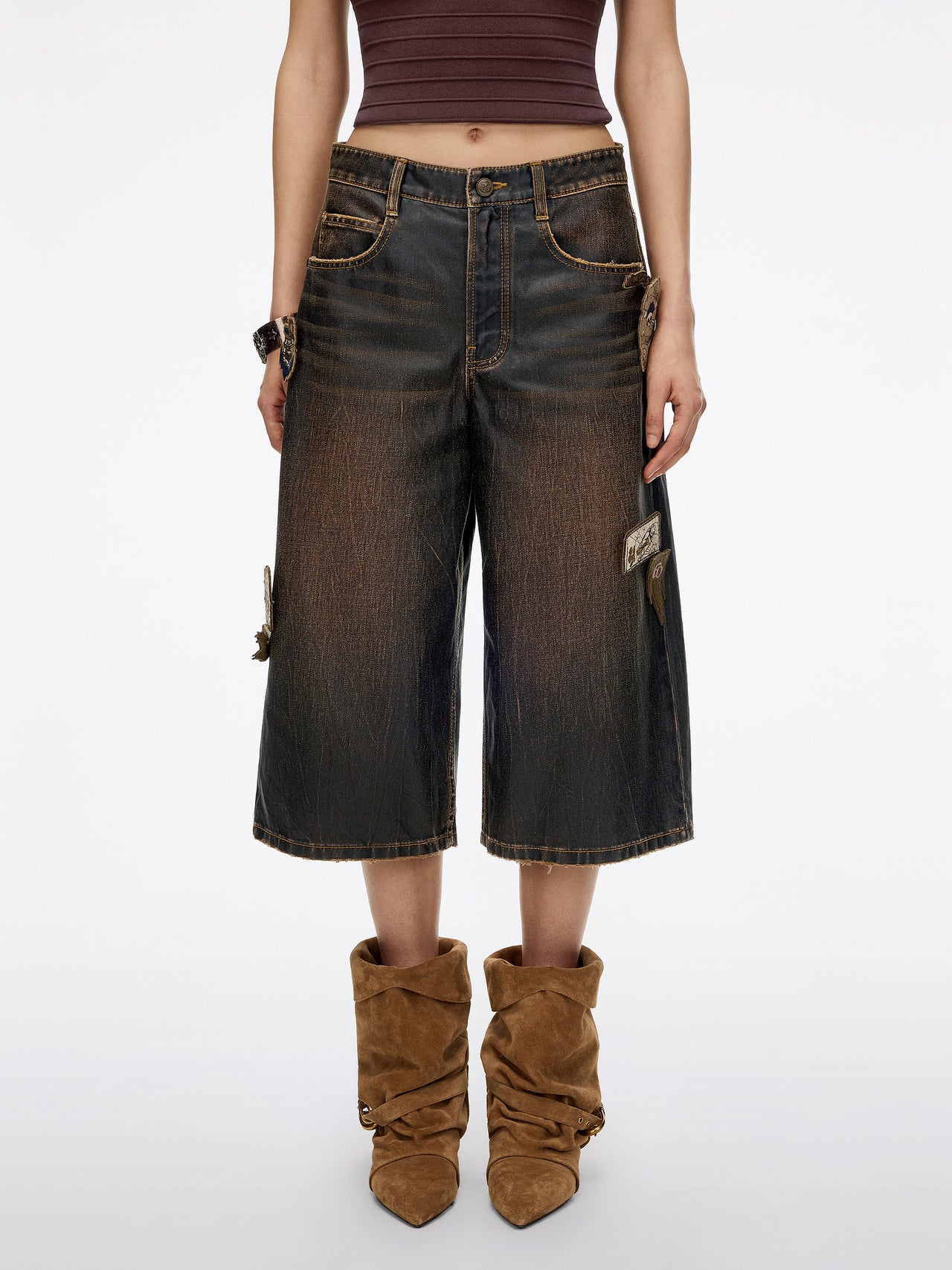 Badge Denim Shorts