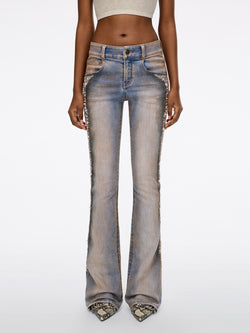Pearl Rhinestone Flared Jeans