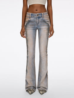 Pearl Rhinestone Flared Jeans