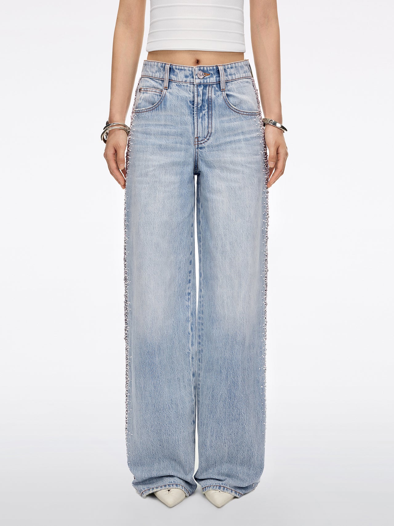 Pearl Rhinestone Straight Jeans