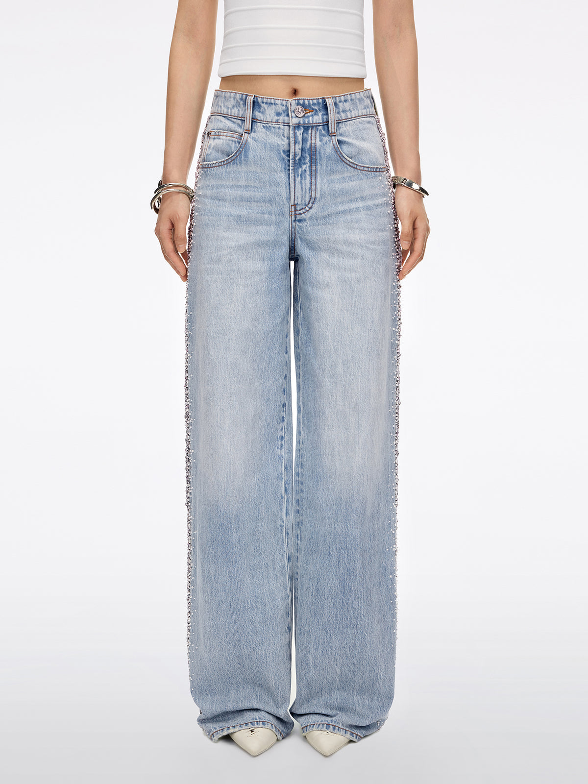 Pearl Rhinestone Straight Jeans